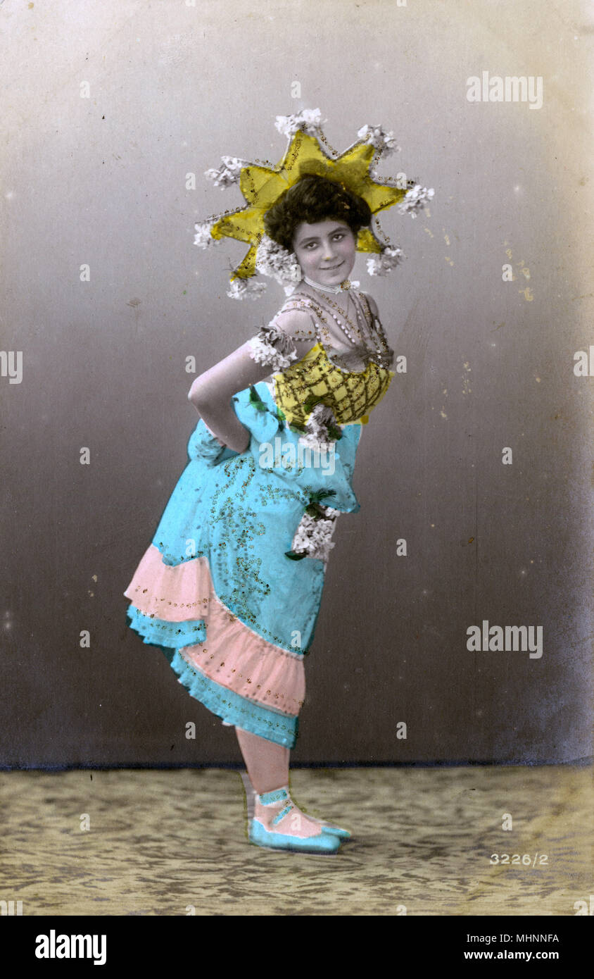 Série de cartes amusantes d'un danseur britannique en costume à jupe large Banque D'Images