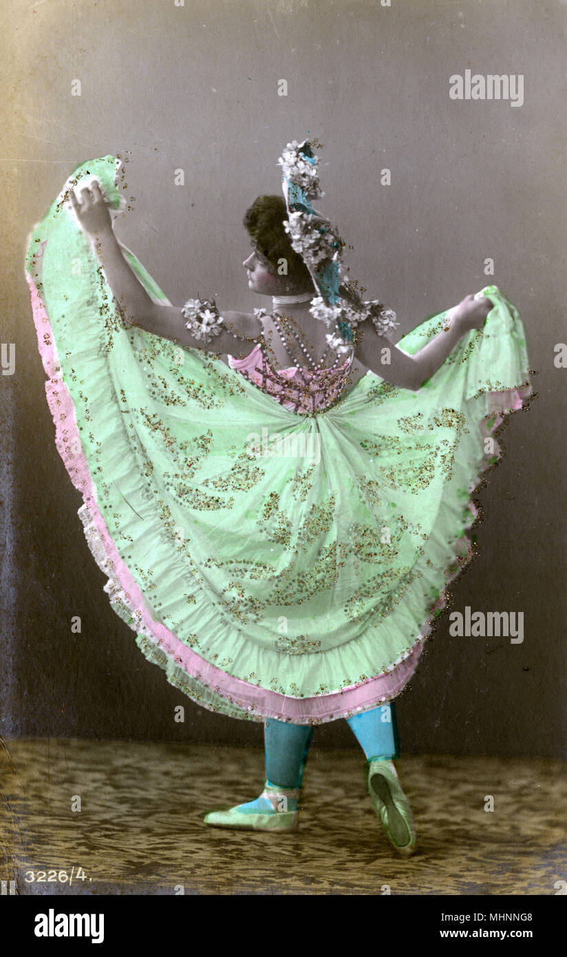 Série de cartes amusantes d'un danseur britannique en costume à jupe large Banque D'Images