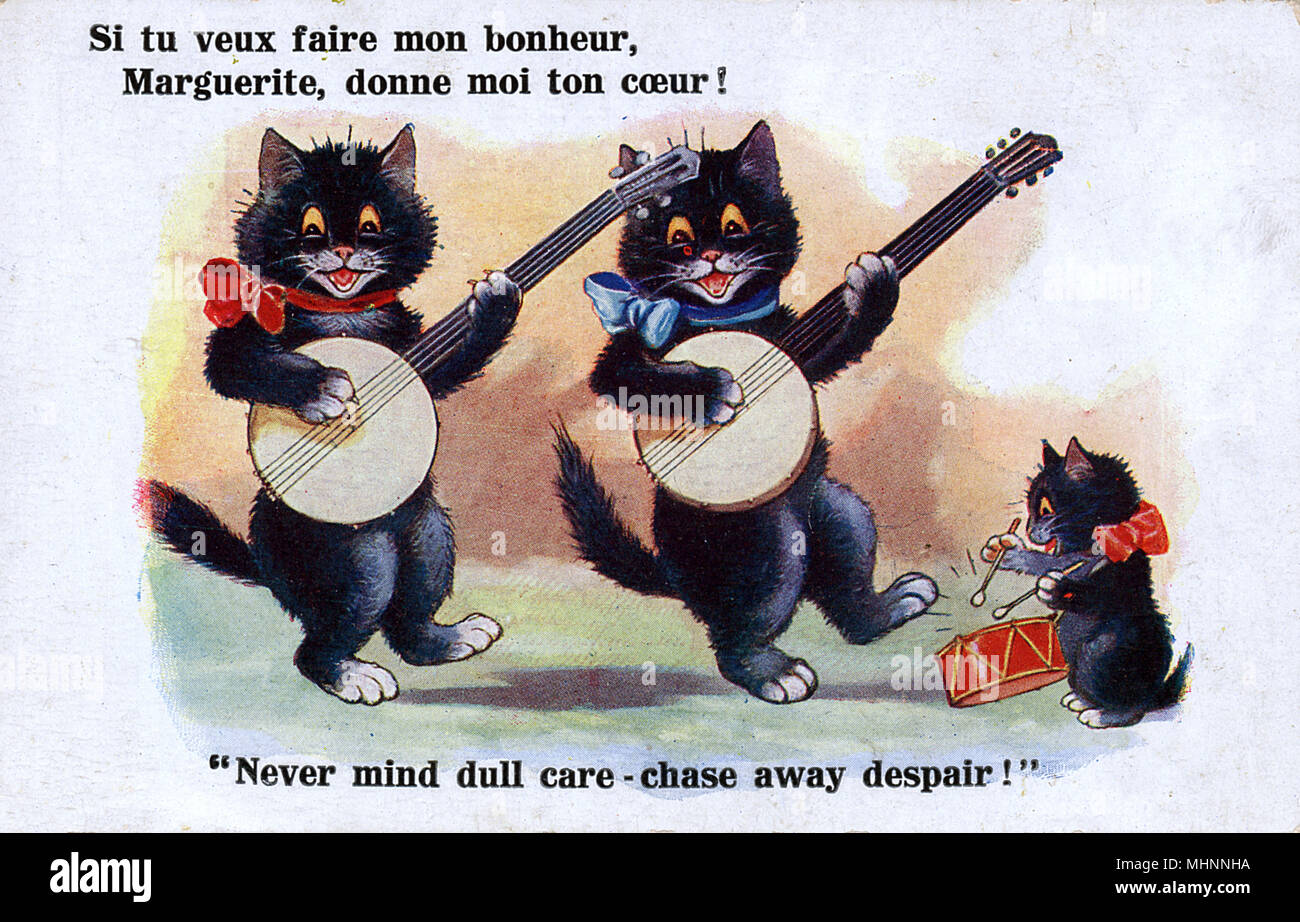 Série de cartes amusantes d'un danseur britannique en costume à jupe large Banque D'Images