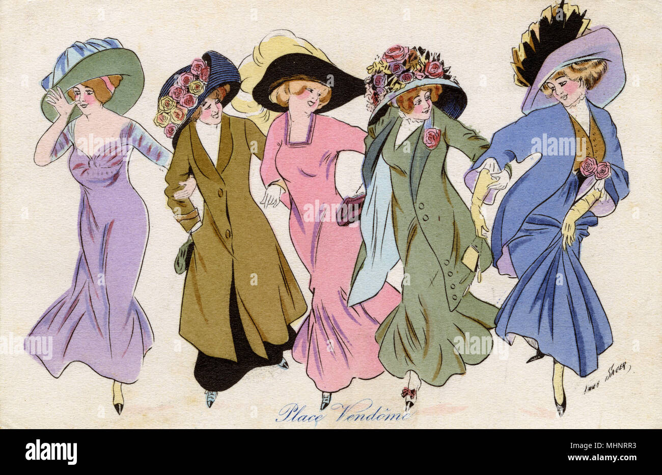 Cinq élégantes dames de la place Vendôme, Paris, France Banque D'Images