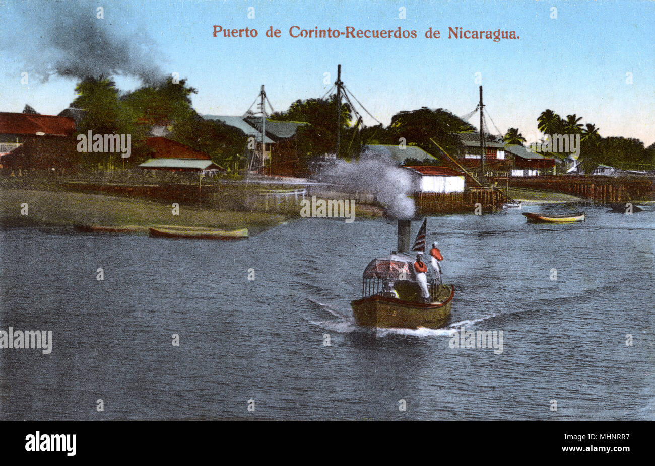 Nicaragua - Le port de Corinto - petit bateau à vapeur battant pavillon des États-Unis d'Amérique. Date : vers 1910 Banque D'Images