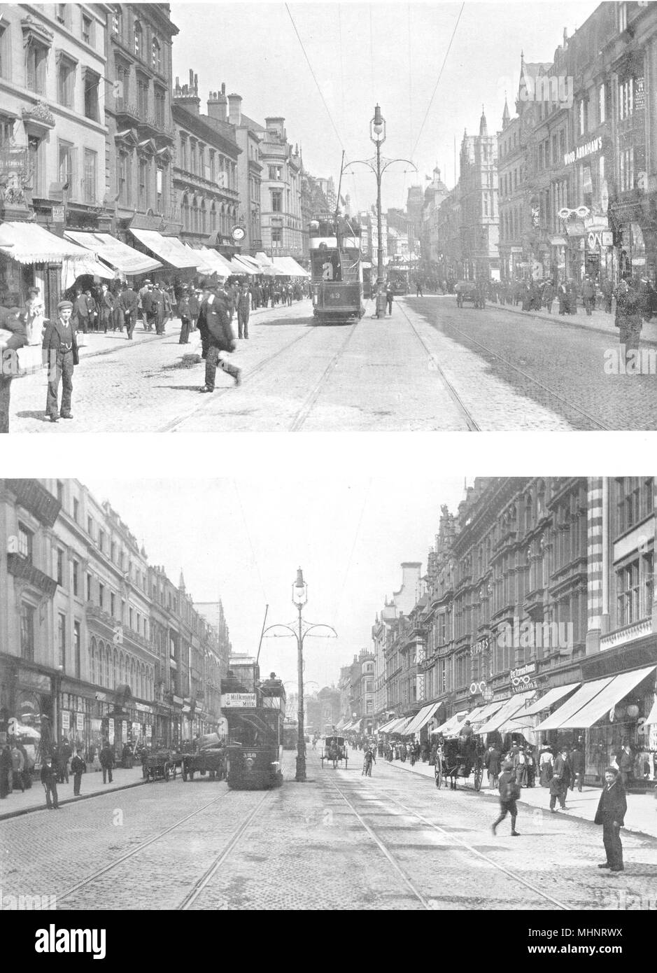 LIVERPOOL. Lord Street, à l'Ouest ; Lord Street, à l'est d'impression 1900 Banque D'Images