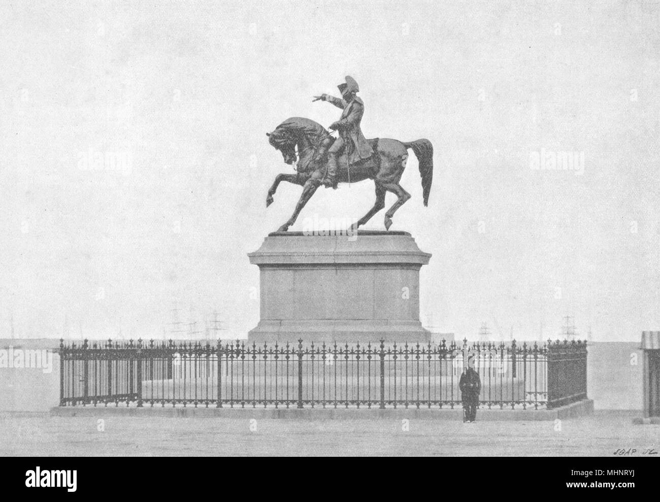 MANCHE. Cherbourg. Statue de Napoléon Ier 1895 ancienne imprimer photo Banque D'Images