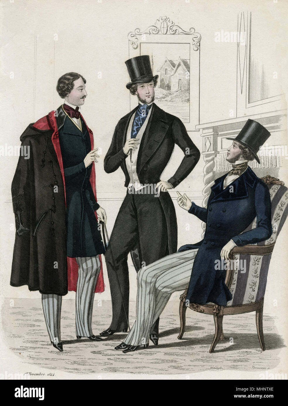 Les modes de messieurs pour novembre 1844 Banque D'Images