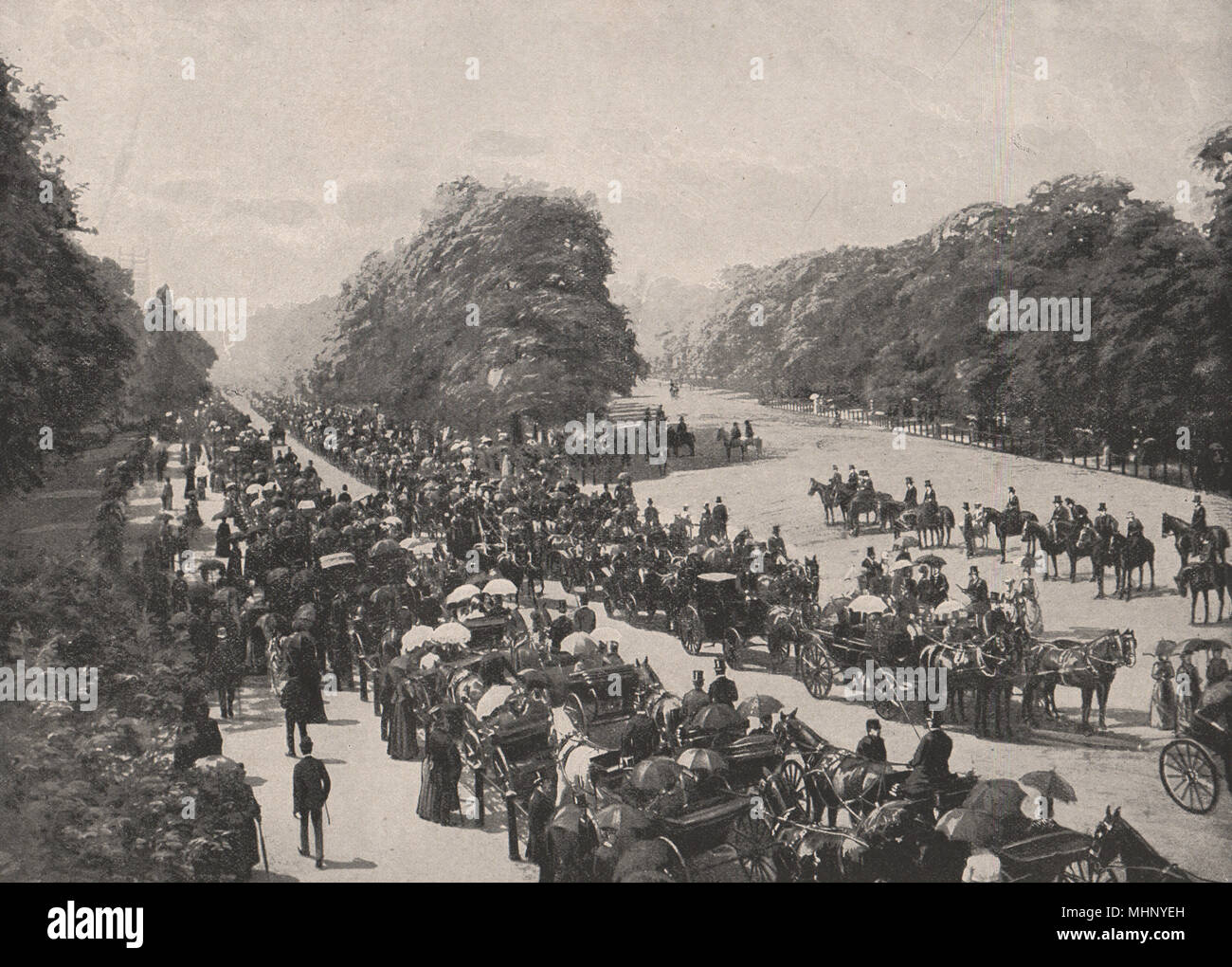 Le lecteur de Rotten Row, et Hyde Park. Londres 1896 ancienne imprimer photo Banque D'Images