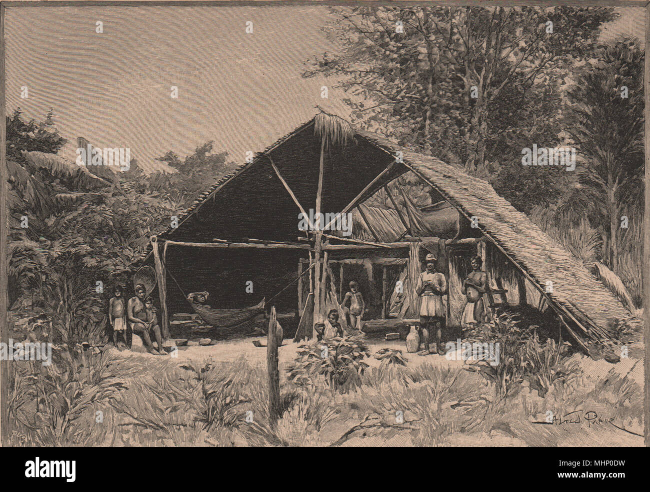 Habitations Galibi, Maroni/Marowijne river. Guyane/Suriname 1885 imprimer Banque D'Images