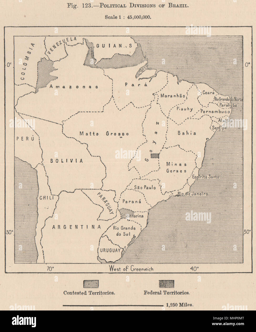 Les divisions politiques du Brésil 1885 ancienne carte graphique plan vintage Banque D'Images