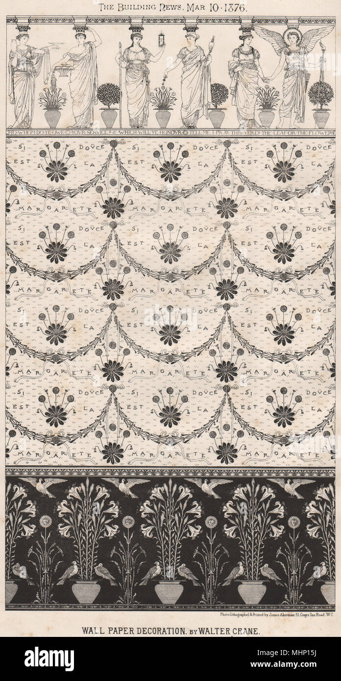 Décoration papier peint par Walter Crane. 1876 Conception d'impression ancienne photo Banque D'Images