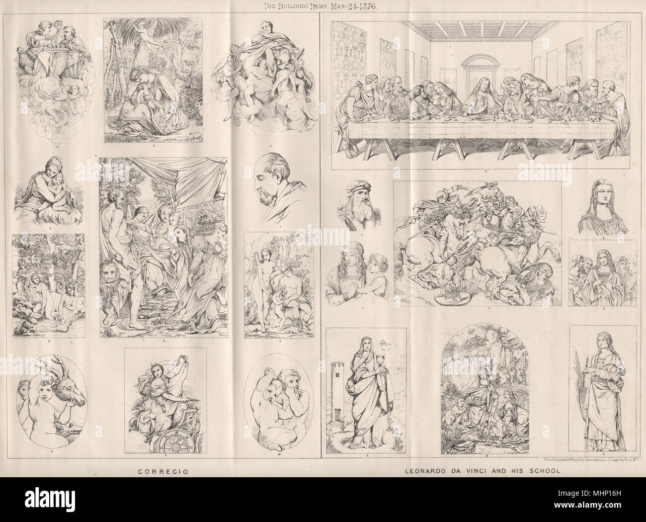 Corregio, Leonardo da Vinci et de son école . 1876 décoration ancienne imprimer Banque D'Images