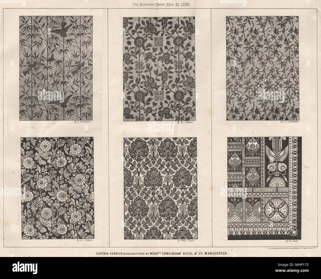 Tissus rideau fabriqué par Cowlishaw Nicol & Co., Manchester 1876 imprimer Banque D'Images
