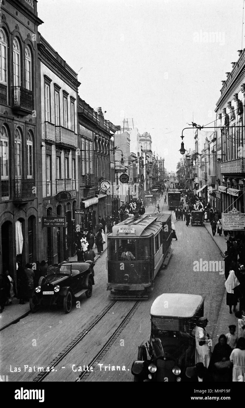 Calle Triana, Las Palmas, Gran Canaria, Îles Canaries. Date : vers 1920 Banque D'Images