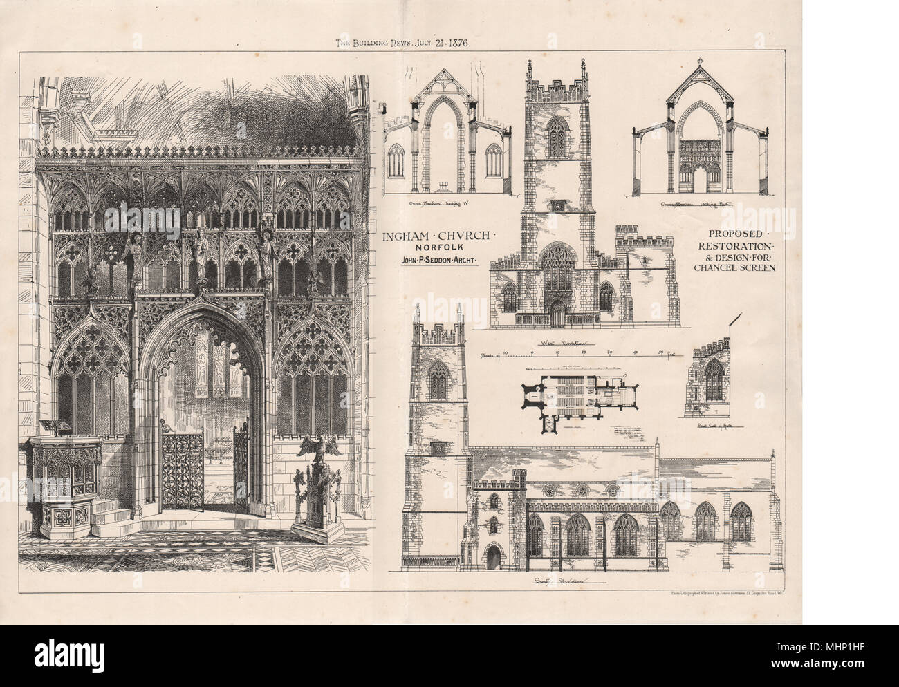 Église Ingham, Norfolk ; projet de restauration. John P. Seddon, architecte 1876 Banque D'Images