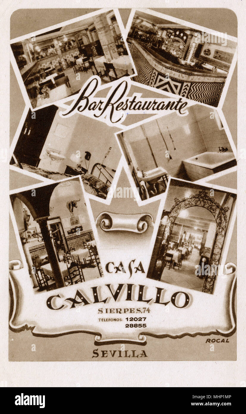 Casa Calvillo, hôtel, bar et restaurant, Calle Sierpes, Séville, Espagne. Date : vers 1950 Banque D'Images