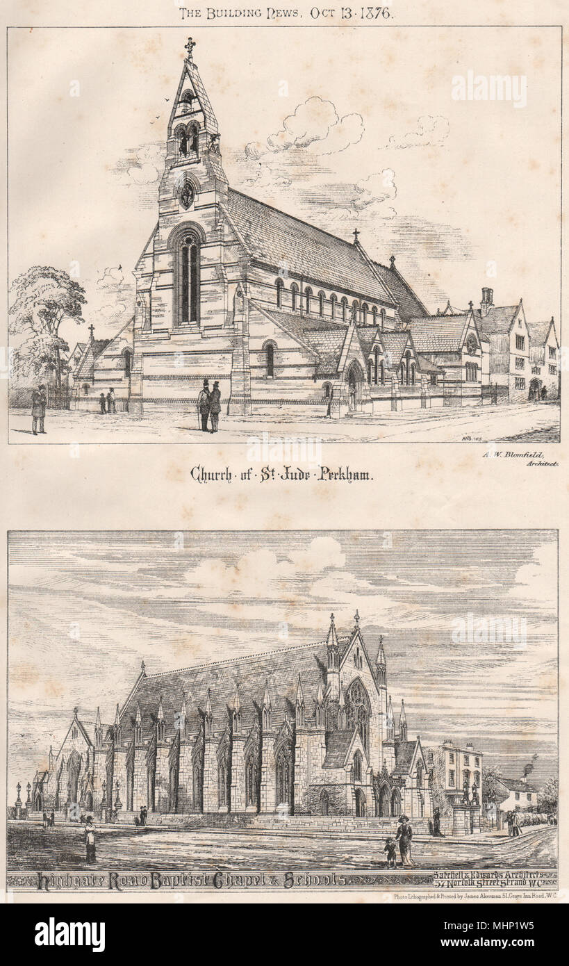 Eglise de Saint Jude, Peckham, Highgate Road Baptist Chapelle et écoles 1876 imprimer Banque D'Images