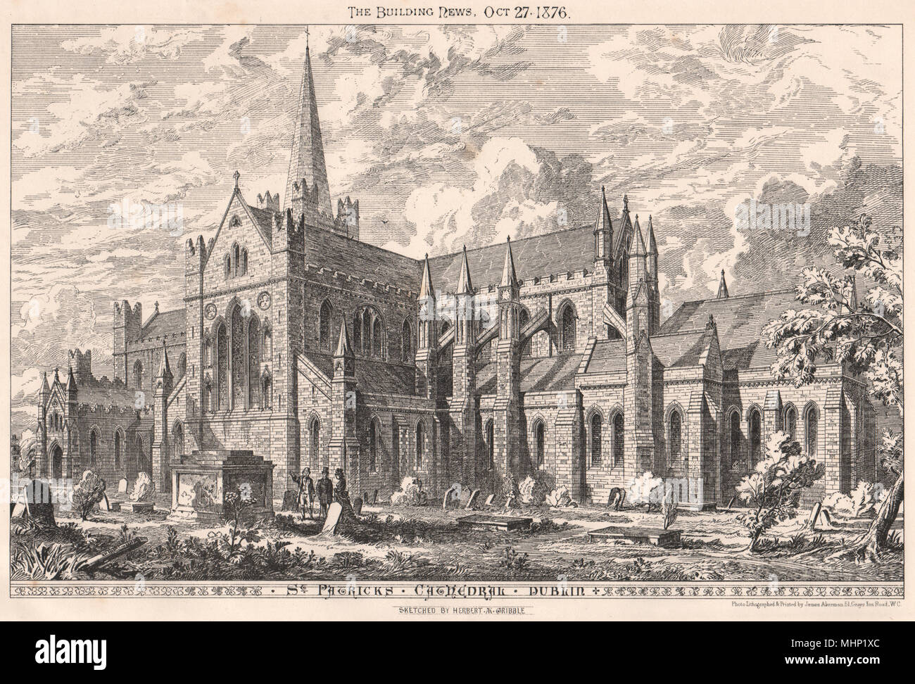 La Cathédrale St Patrick, à Dublin. L'Irlande 1876 ancienne imprimer photo Banque D'Images