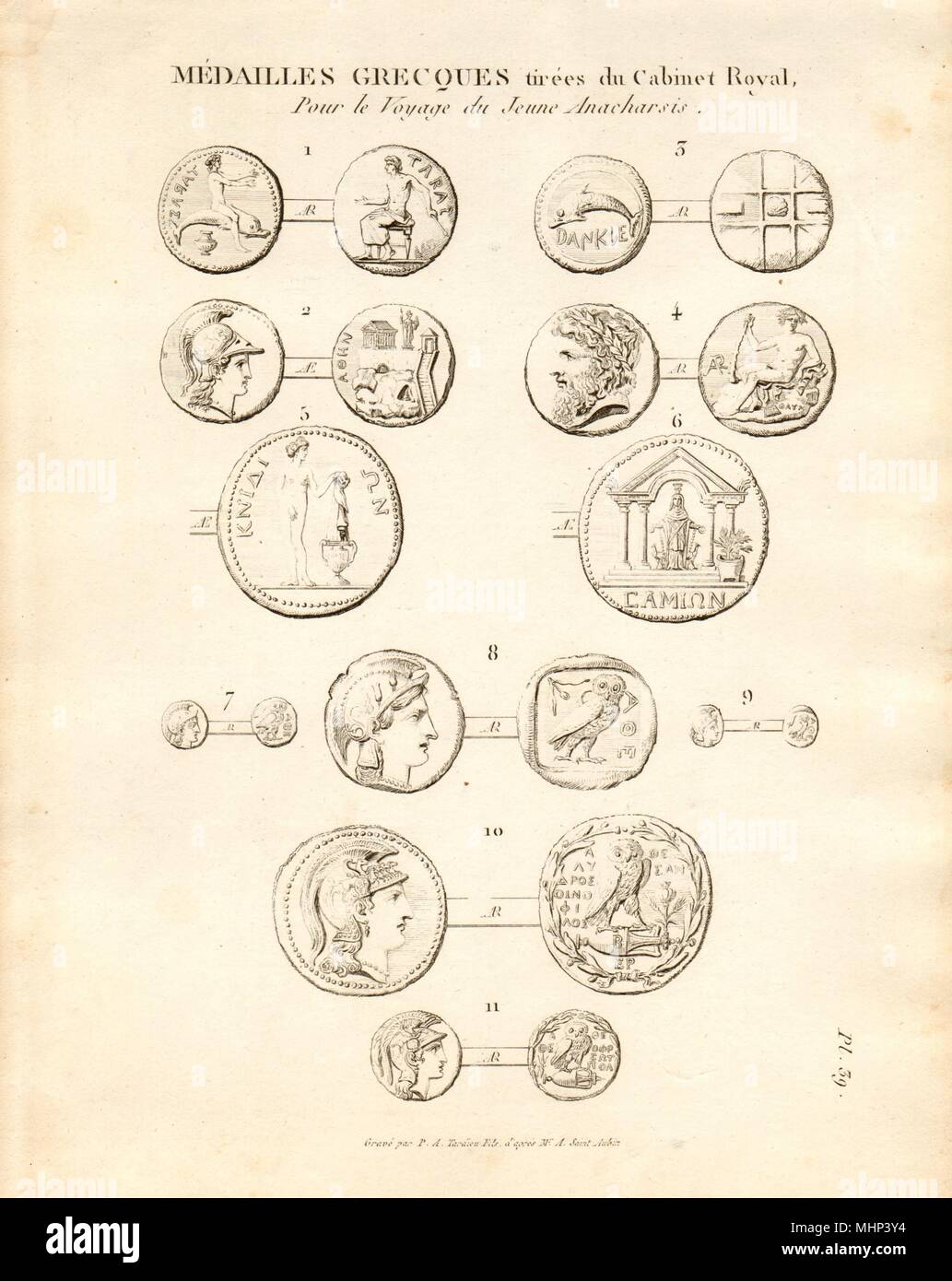 Monnaies Grecques antiques. 'Medailles Grecques tirées du Cabinet Royal' 1832 imprimer Banque D'Images