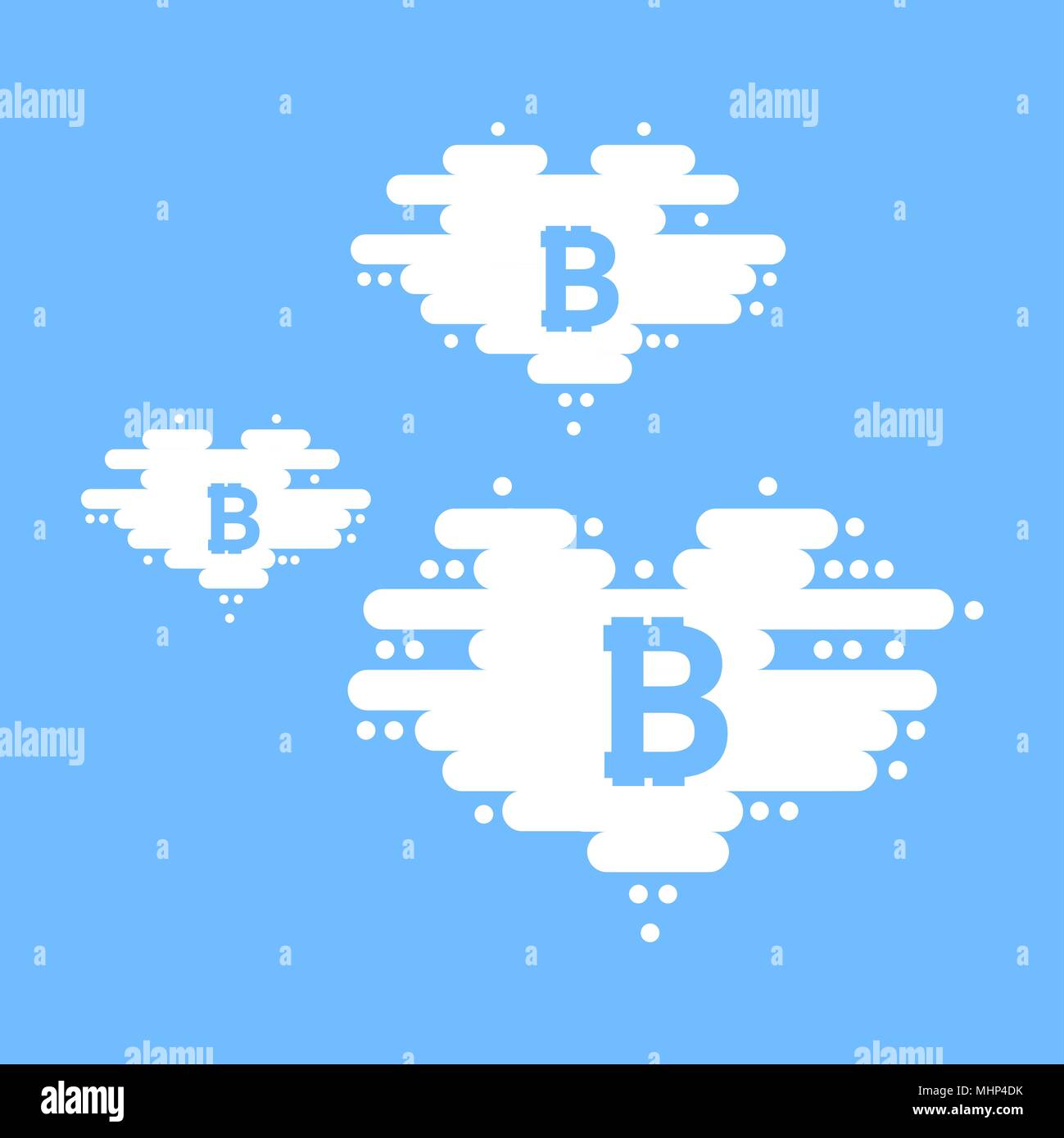En Bitcoin nuage en forme de cœur avec l'ombre et fond de ciel bleu Illustration de Vecteur