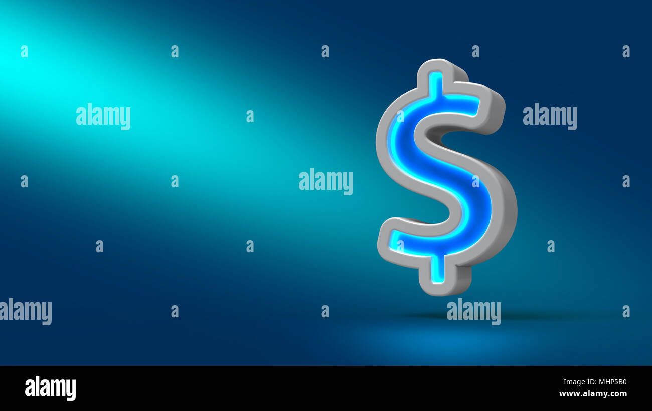 Neon 3d signe Dollar brillant sur fond cyan. Pour concevoir des présentations. Banque D'Images
