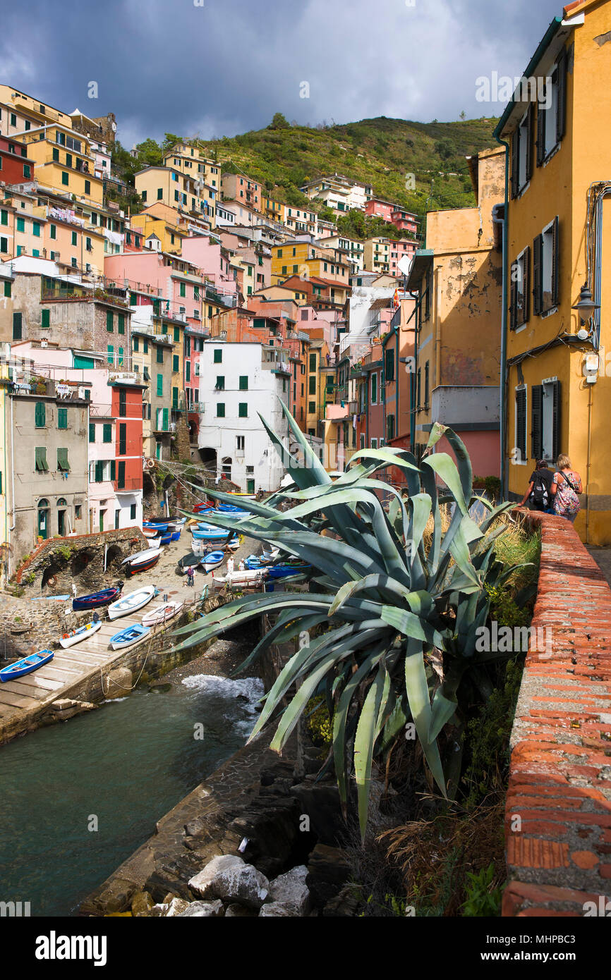 L'approche de tempête Riomaggiore, Cinque Terre, ligurie, italie Banque D'Images