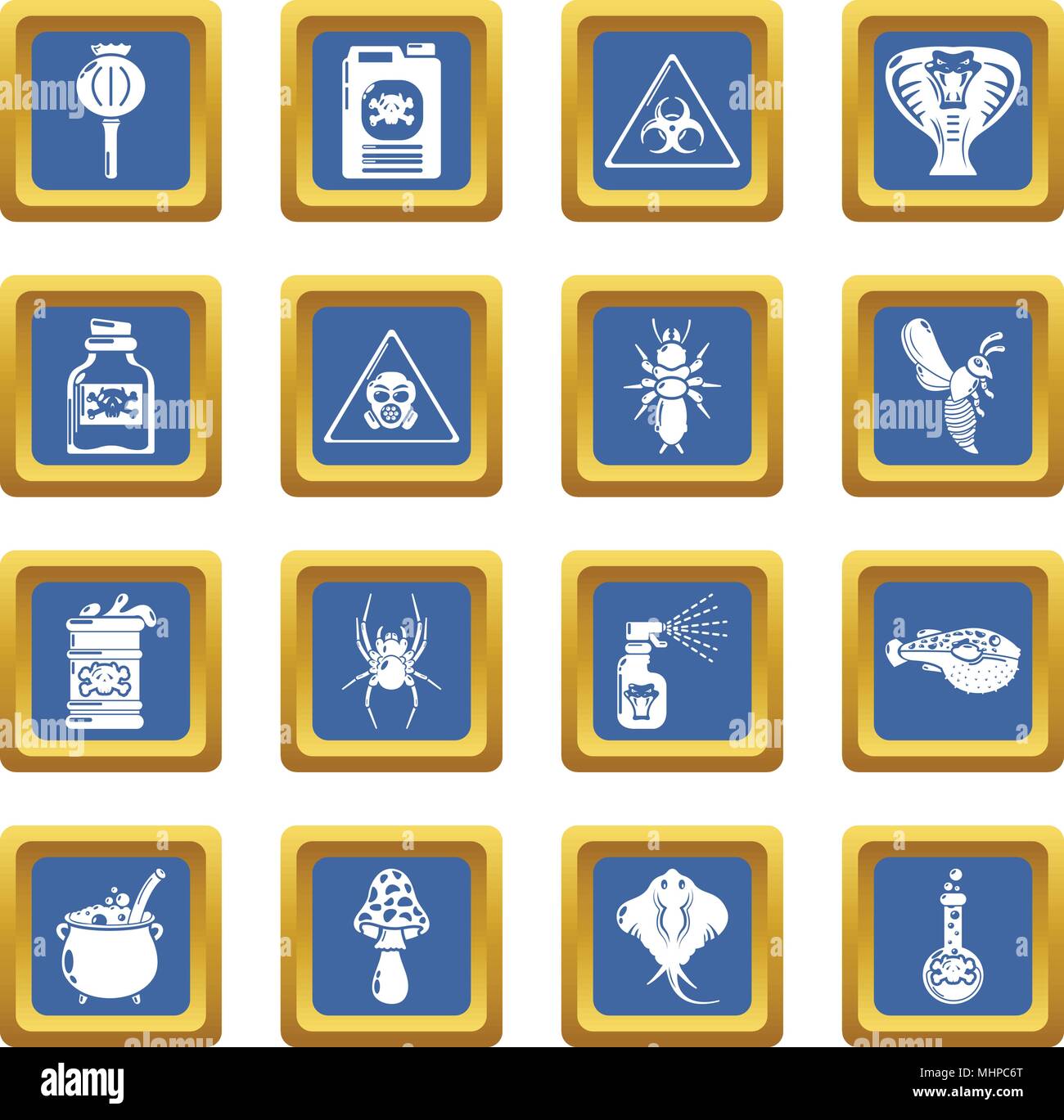 Danger Toxique Poison icons set vector blue square Illustration de Vecteur