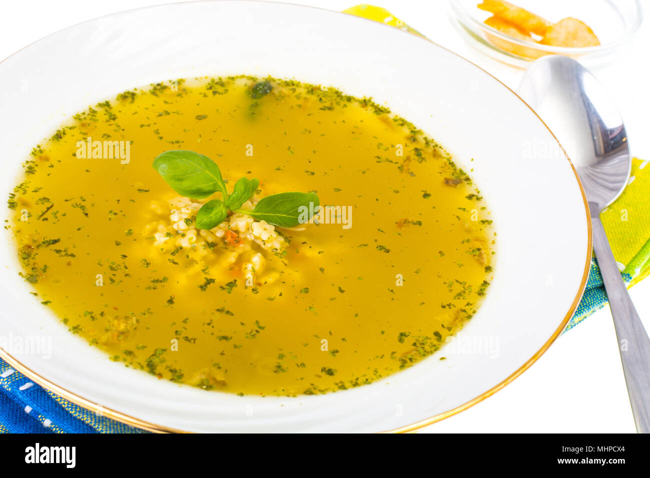 Les Aliments Pour Bebe Soupe De Poulet Avec Des Pates Studio Photo Photo Stock Alamy