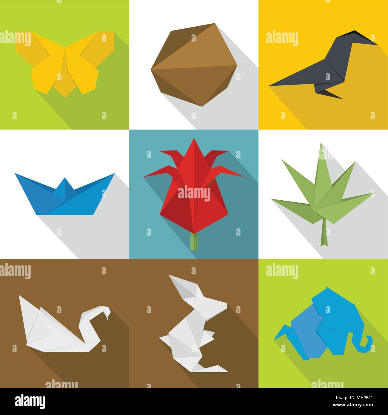 Icons set Origami style cartoon Image Vectorielle Stock - Alamy