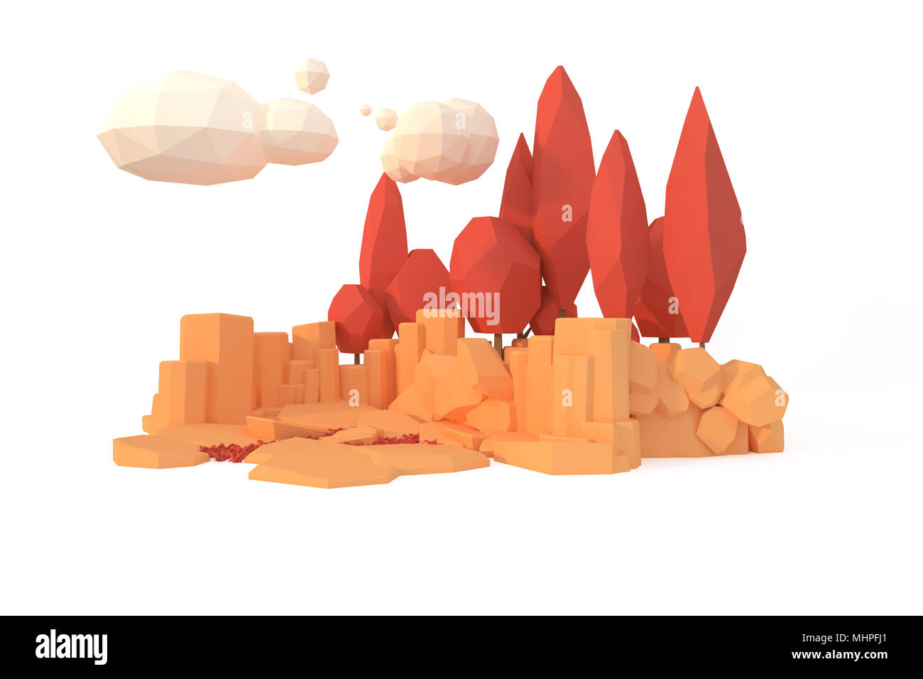 Tree Hill montagne paysage d'été camping billet low poly concept 3D render Banque D'Images