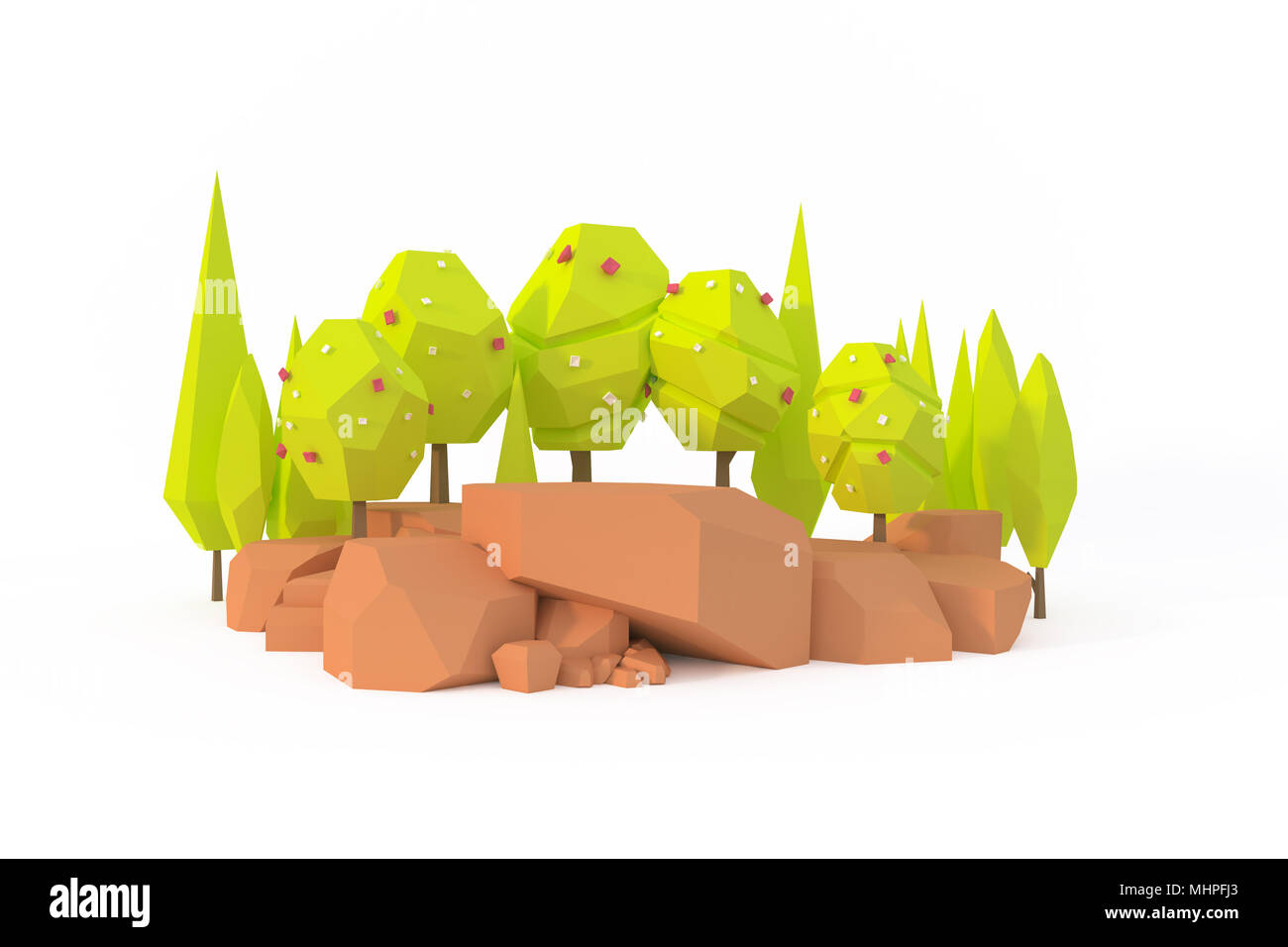 Tree Hill montagne paysage d'été camping billet low poly concept 3D render Banque D'Images