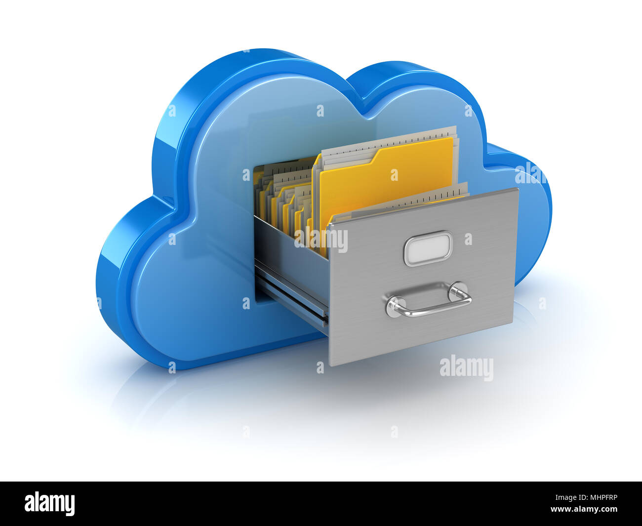 Système de Cloud Computing Concept , c'est un rendu 3d'image de synthèse. Isolé sur blanc. Banque D'Images