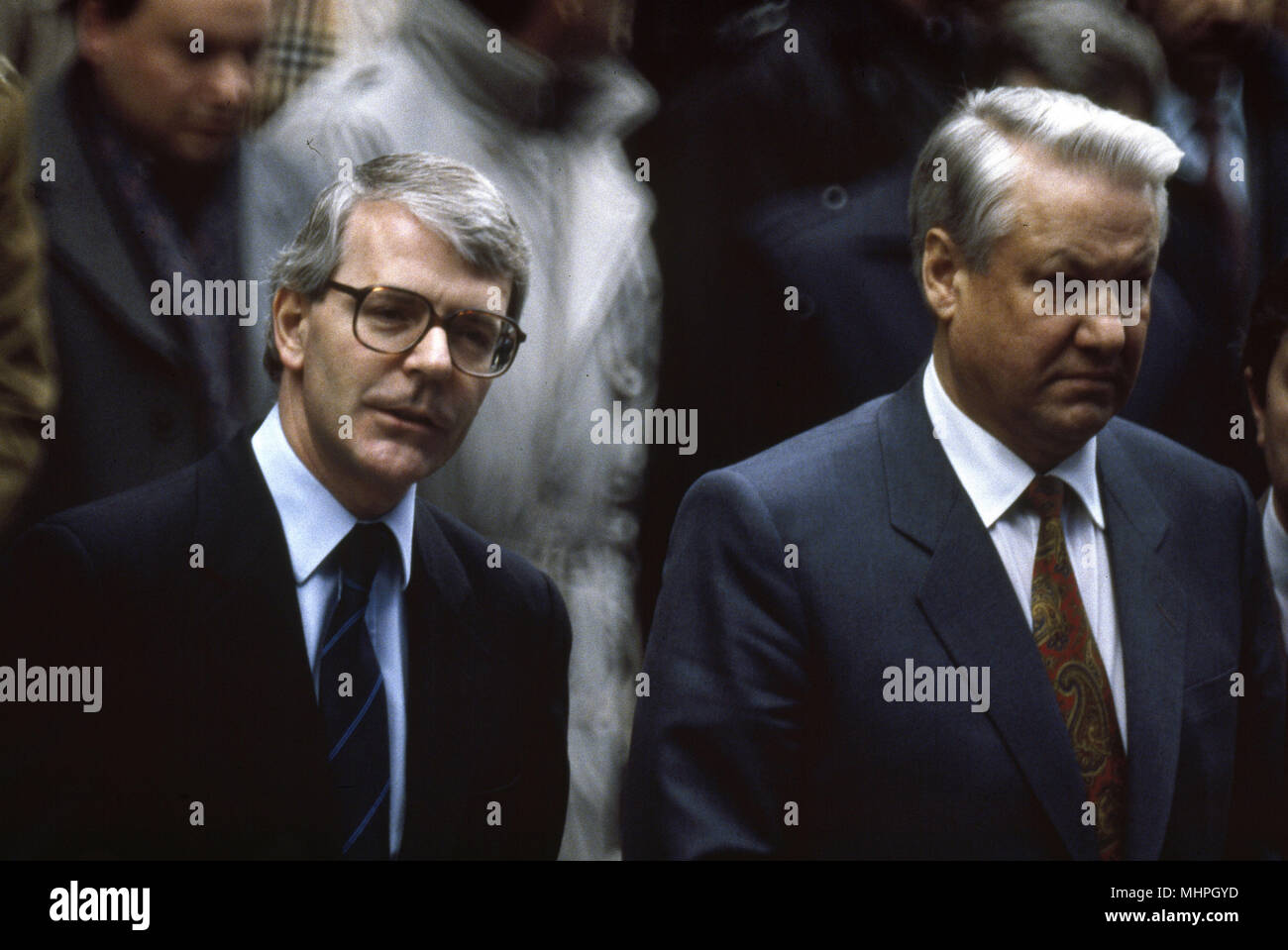 John Major et Boris Eltsine à Downing Street, Londres Banque D'Images