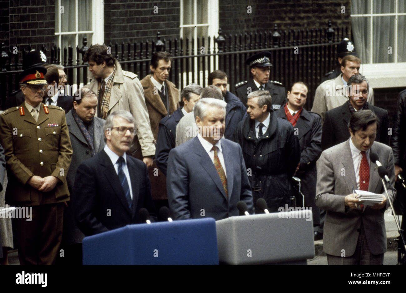 John Major et Boris Eltsine à Downing Street, Londres Banque D'Images