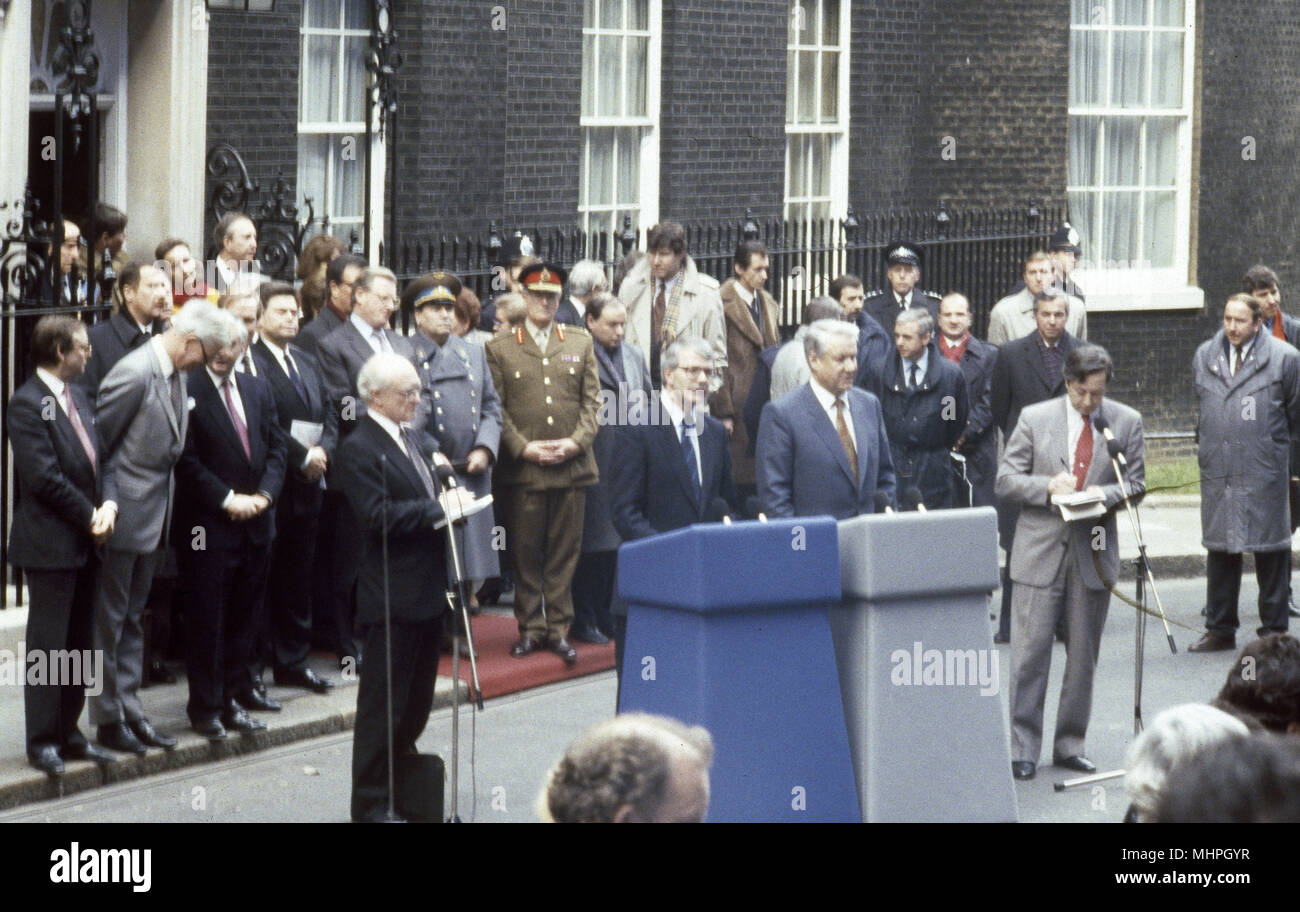 John Major et Boris Eltsine à Downing Street, Londres Banque D'Images