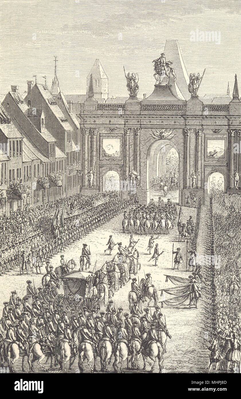 18C FRANCE. Bas-Rhin. L'entrée du roi Louis XV à Strasbourg en 1744 1876 Banque D'Images