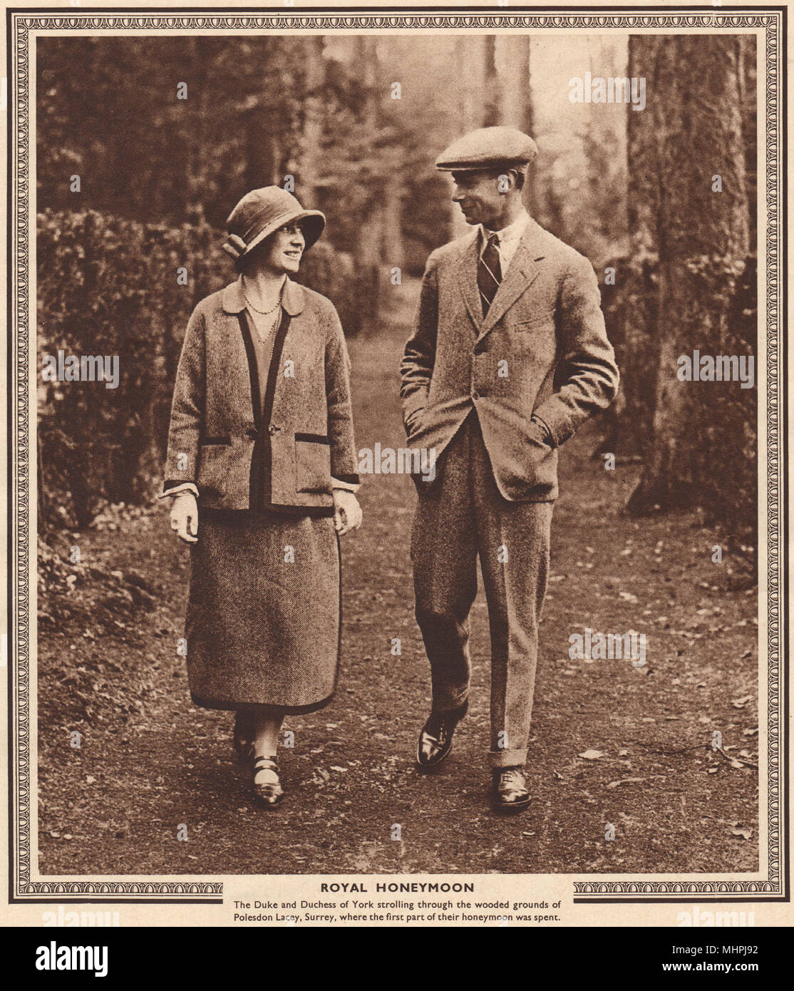 Le roi George VI. La lune de miel. Duc et Duchesse de York 1937 old vintage print Banque D'Images