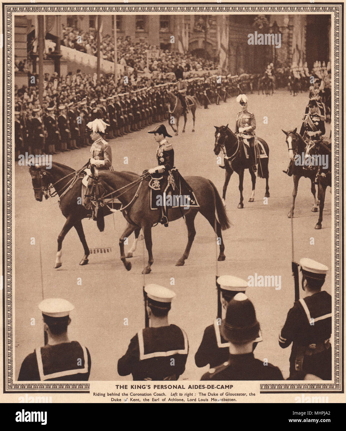 1937 Coronation. King's aides-de-camp. Mountbatten. Ducs Gloucester Kent 1937 Banque D'Images