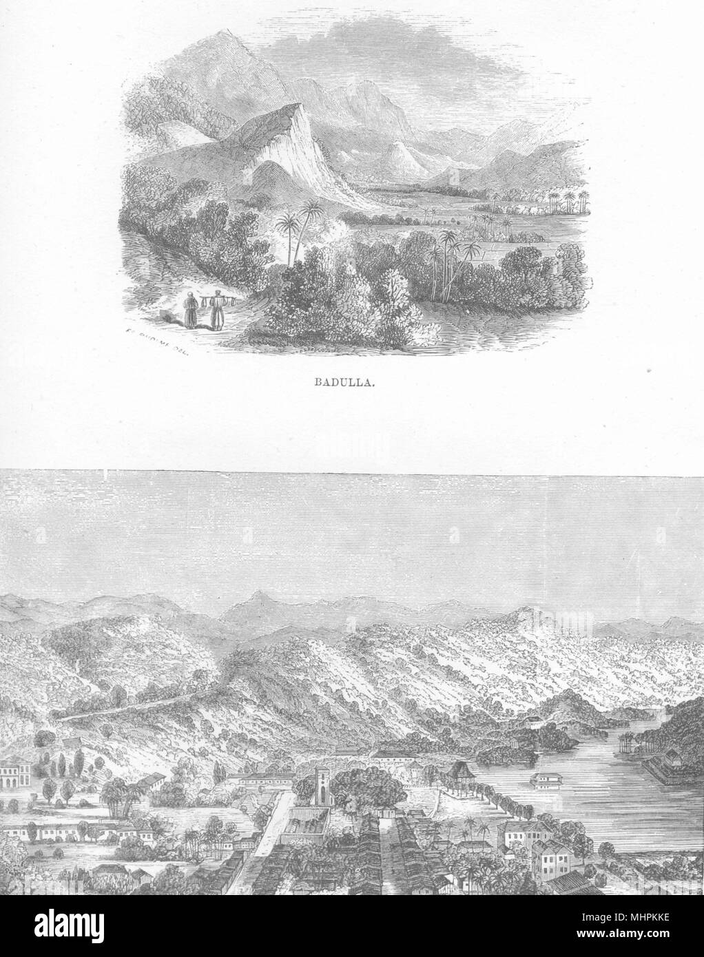 Le SRI LANKA. Sri Lanka ; Badulla, Kandy, à partir de l'ouest de l'ancienne redoute 1880 imprimer Banque D'Images