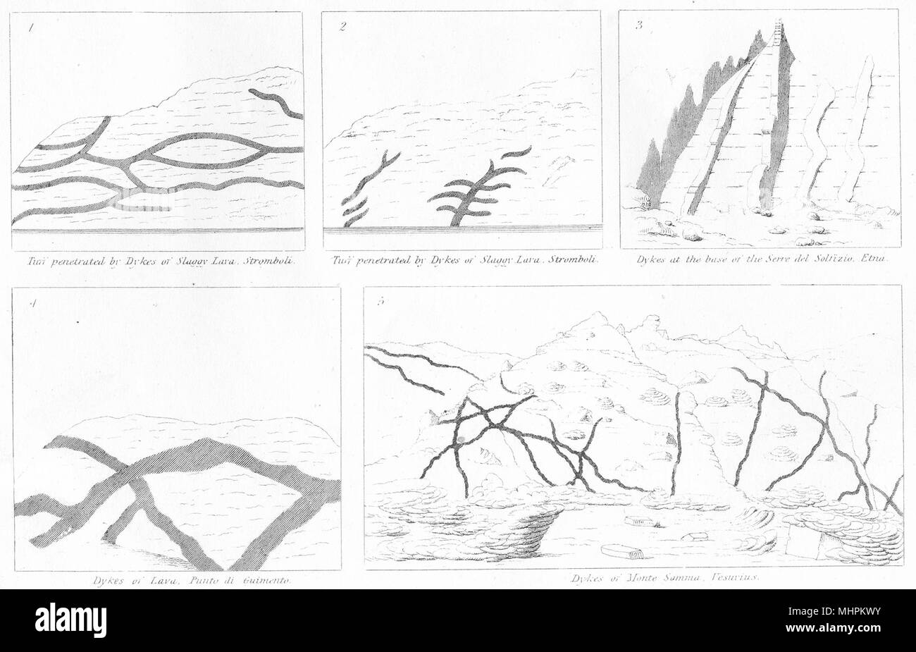 Les volcans. Volcano 1880 ancienne vintage print photo Banque D'Images