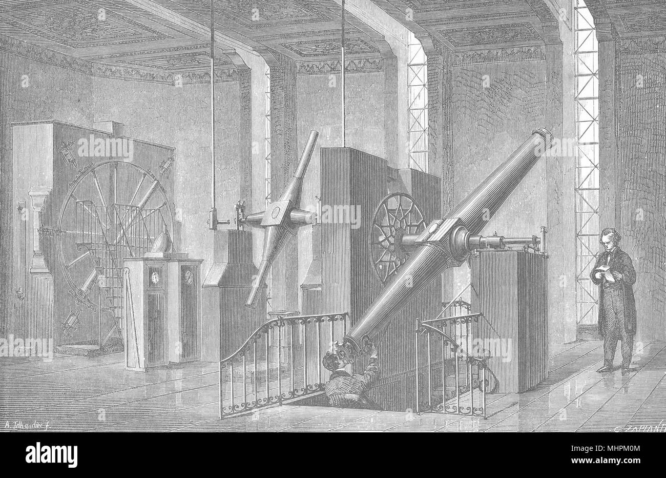 L'ASTRONOMIE. Super telescopene, Observatoire de Paris 1877 ancienne imprimer photo Banque D'Images
