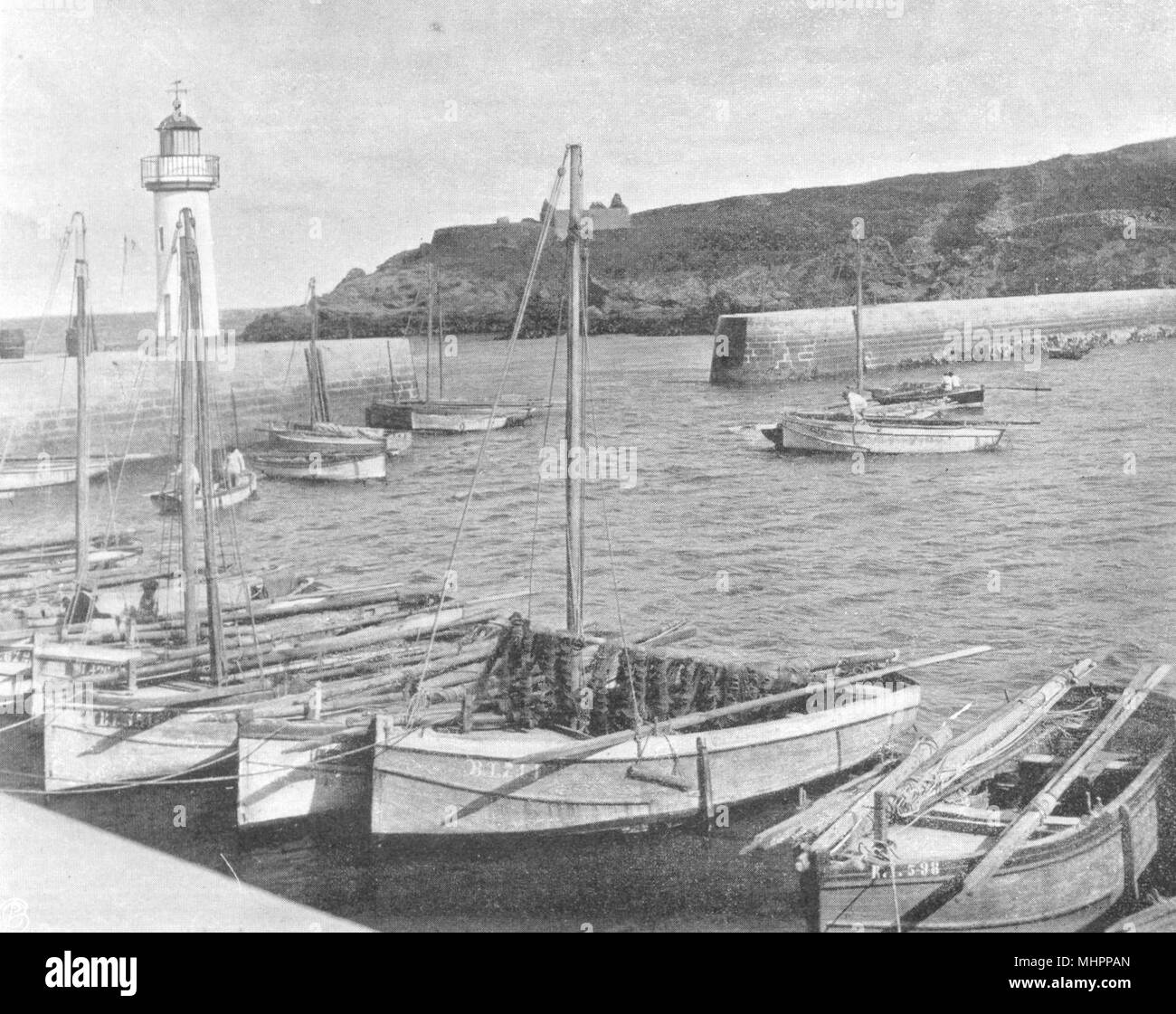 MORBIHAN. Port de Sauzon, à Belle- Isle. Petites. 1903 ancienne imprimer photo Banque D'Images