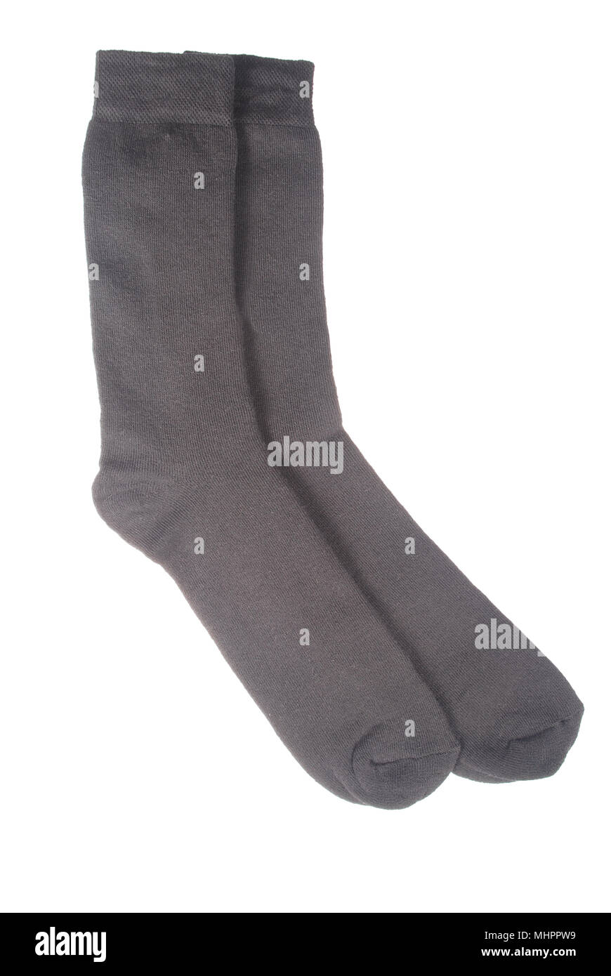 Chaussettes pour hommes noir isolé sur fond blanc. Banque D'Images