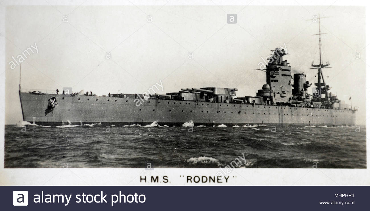 Le H.M.S. Rodney, un cuirassé de classe Nelson construit pour la Royal Navy au milieu des années 20 Banque D'Images