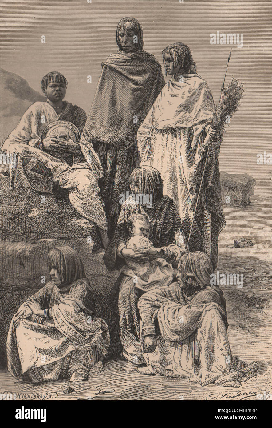 Groupe de femmes de Nubie. L'Égypte Soudan 1885 ancienne vintage print photo Banque D'Images