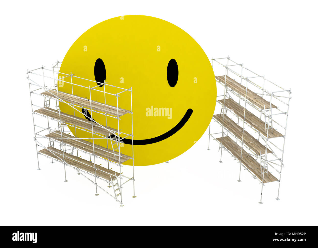 Gros smiley 3d symbole avec échafaudages dans c Banque D'Images