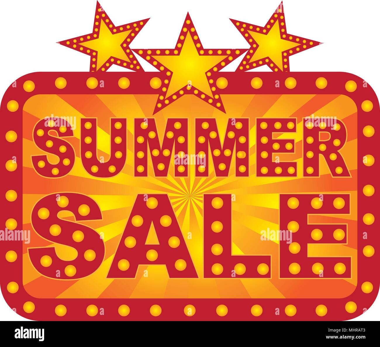 Marquee Retro store summer sale sign avec les lumières du soleil étoiles Illustration Illustration de Vecteur