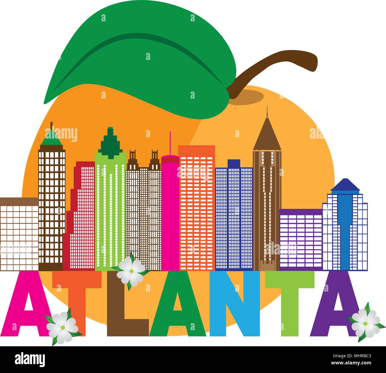 Atlanta Géorgie Ville Résumé avec Peach fleurs de cornouiller illustration texte coloré Illustration de Vecteur