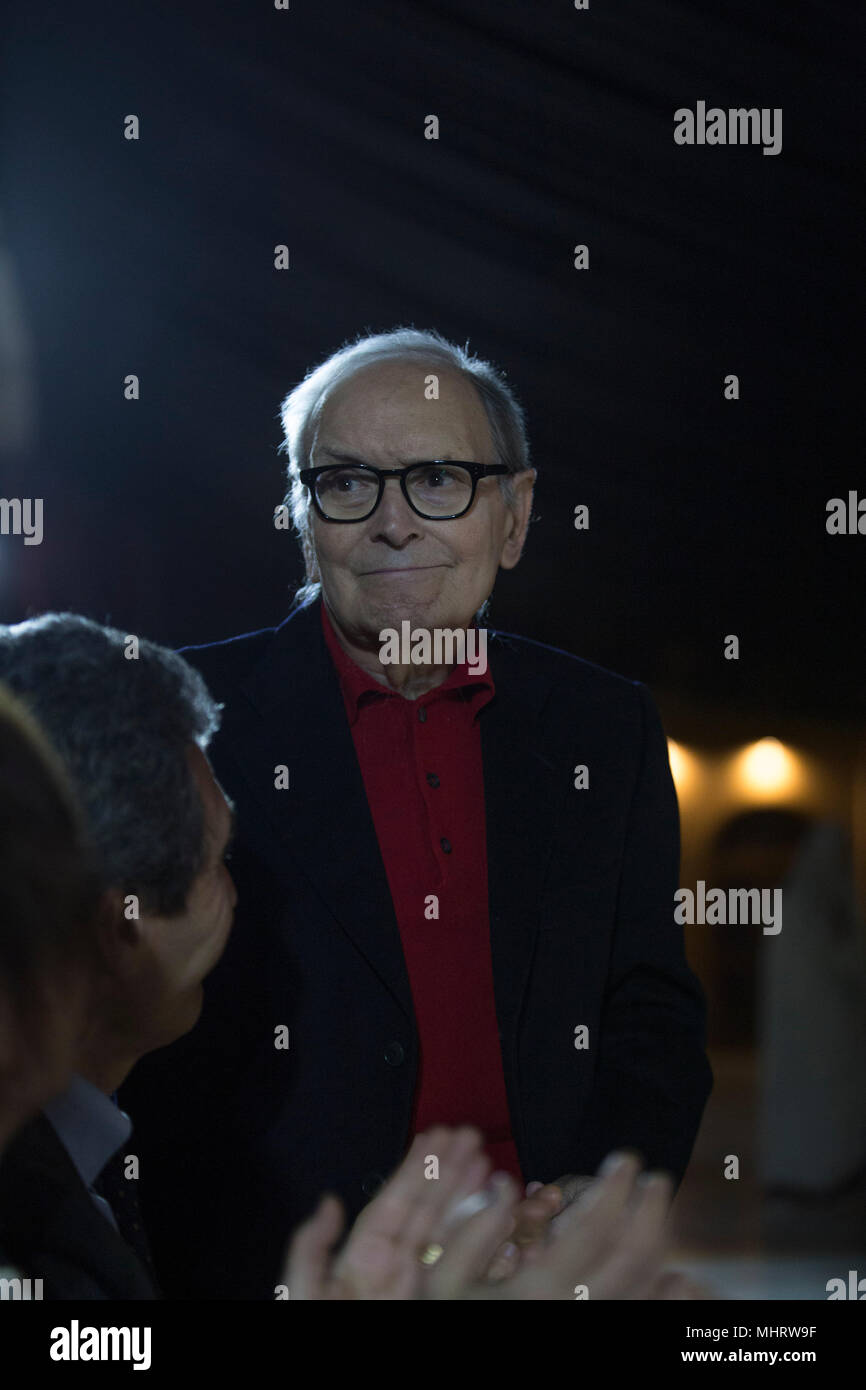 Rome, Italie. 3e mai 2018. Ennio Morricone ASSISTE AUX TARIFS AÉRIENS CINÉMA - 1ª semaine del Cinema italiano nel Mondo - à Studi di Roma Cinecittà Crédit : Paolo Pirrocco/Alamy Live News Banque D'Images