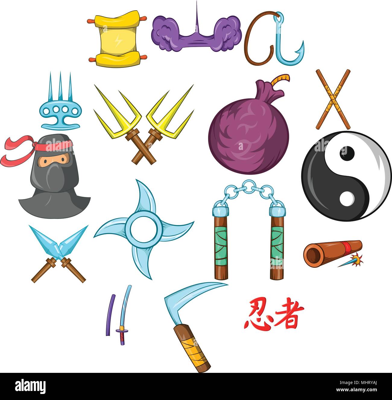 Icons set Ninja, cartoon style Illustration de Vecteur