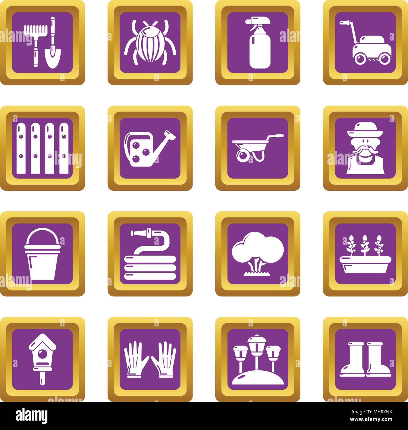 Gardener icons set carré violet vector Illustration de Vecteur