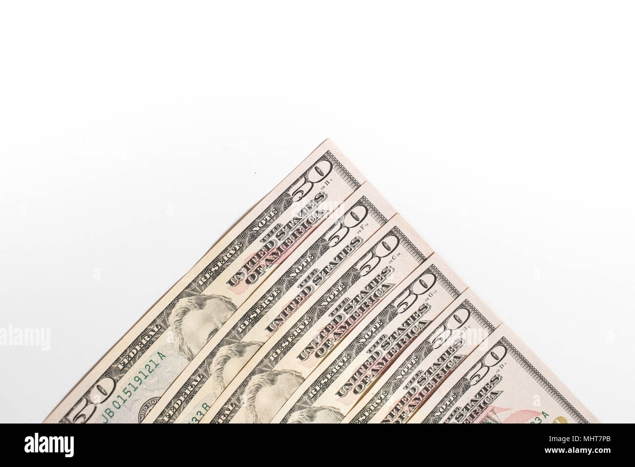 Billet de cinquante dollars isolé sur fond blanc Banque D'Images