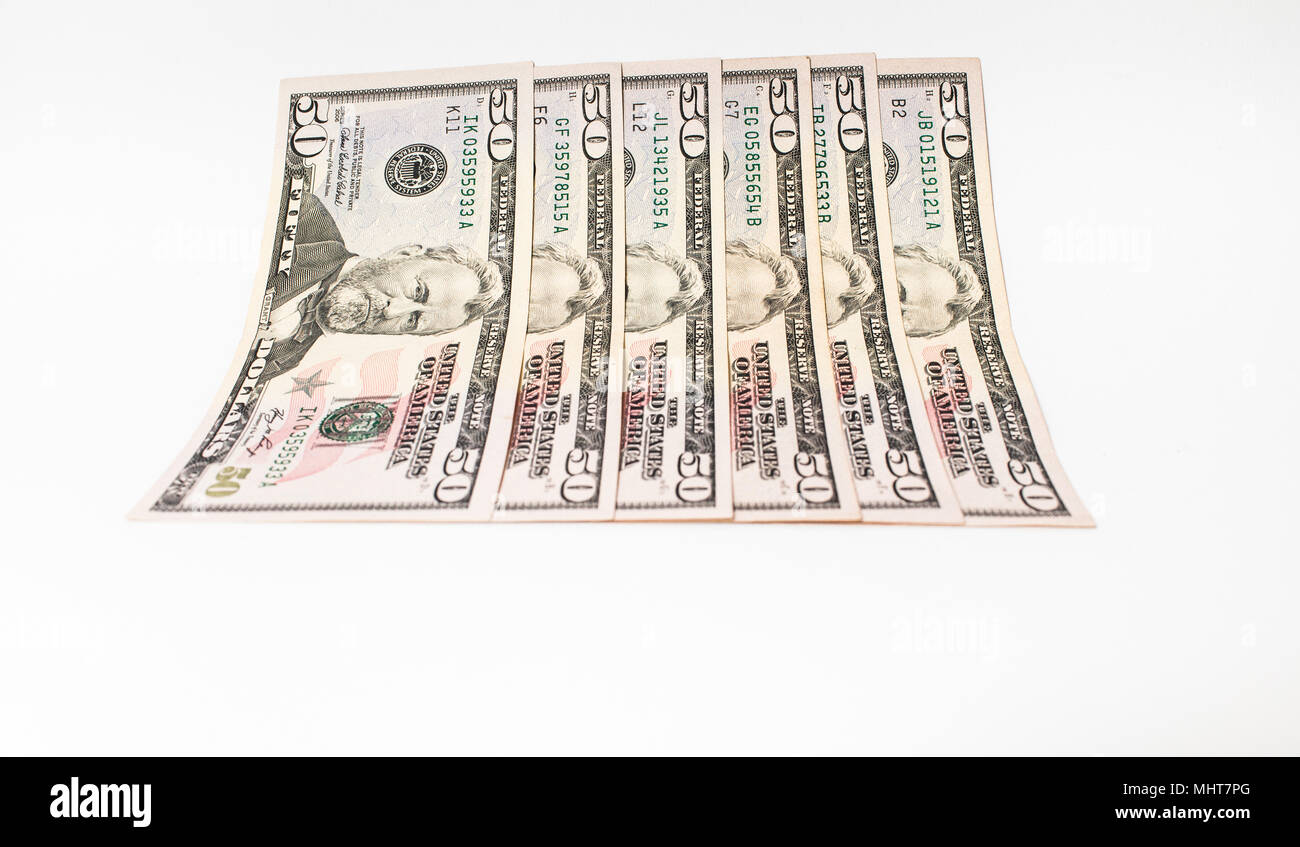 Billet de cinquante dollars isolé sur fond blanc Banque D'Images